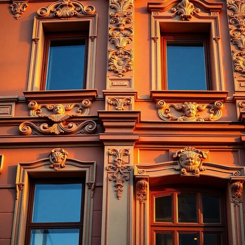 Close-up of ornate terracotta-cream plasterwork on an Oradea Secessionist facade